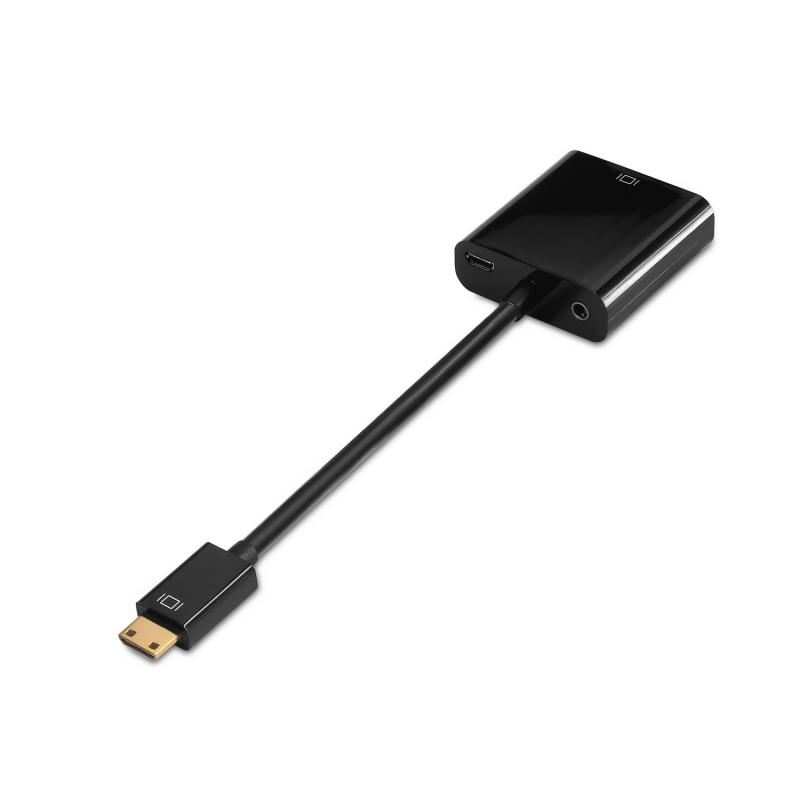 Aisens Conversor Mini HDMI a SVGA+Audio - HDMI C/M-SVGA Hembra+JACK 3.5/H - 10cm +1.0m - Color Negro