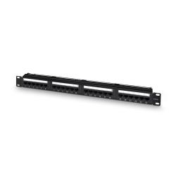 Aisens Panel de Parcheo de 24 Puertos RJ45 Cat.6 UTP - 19" 1U Dual IDC con Gestion de Cables - Color Negro