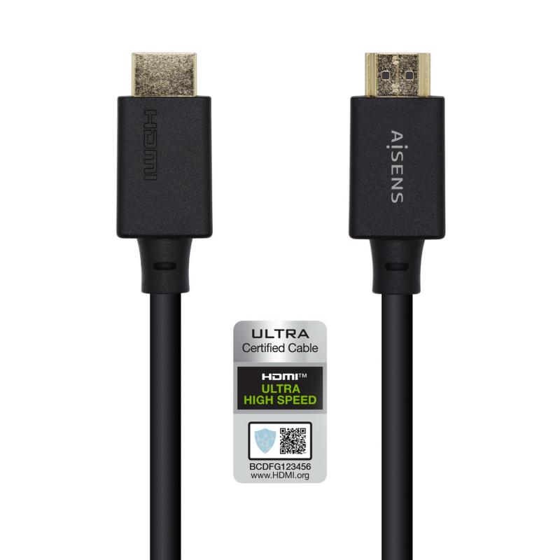 Aisens Cable HDMI V2.1 Certificado Ultra Alta Velocidad 8K@60Hz 48Gbps - A/M-A/M - 0.5m - Color Negro