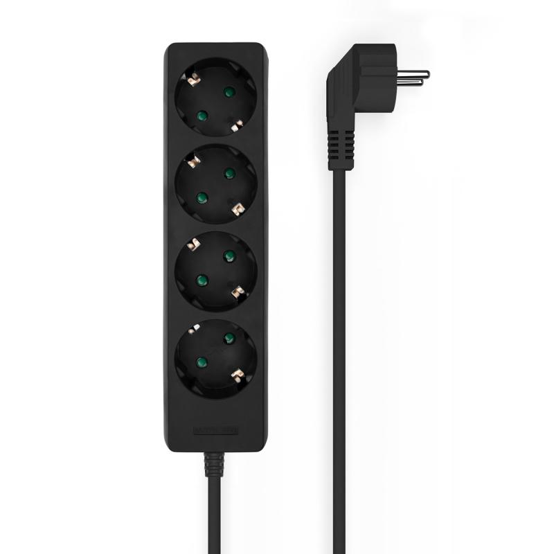 Aisens Regleta Multiple de 4 Tomas sin Interruptor con Cable 3×1.5mm2 - 1.4m - Color Negro