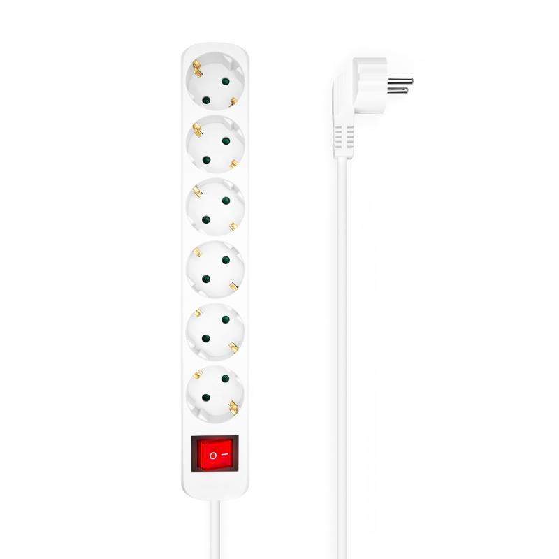 Aisens Regleta Multiple de 6 Tomas con Interruptor con Cable 3×1.5mm2 - 1.4m - Color Blanco