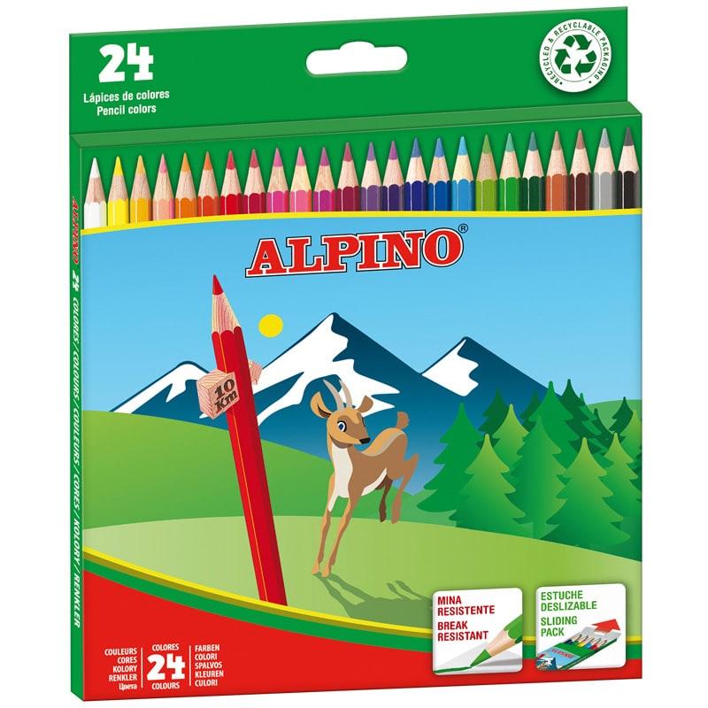 Alpino Pack de 24 Lapices de Colores Creativos - Mina de 3mm - Resistente a la Rotura - Bandeja Extraible - Colores Vivos y Bril