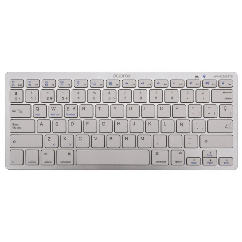 Approx Teclado Compacto Inalambrico Bluetooth 3.0 - 14 Teclas Multimedia - Compatible con PC/Android/iOS - Color Plata