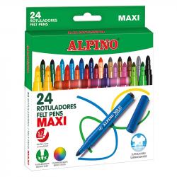 Alpino Pack de 24 Maxi Rotuladores Gruesos - Punta de 6mm - Superlavables, Resistentes y Duraderos - Colores Brillantes - Colore