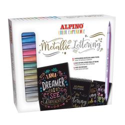 Alpino Color Experience Kit de Iniciacion al Lettering con 12 Rotuladores Metalicos de Doble Punta, Punta Fina y Punta Pincel + 