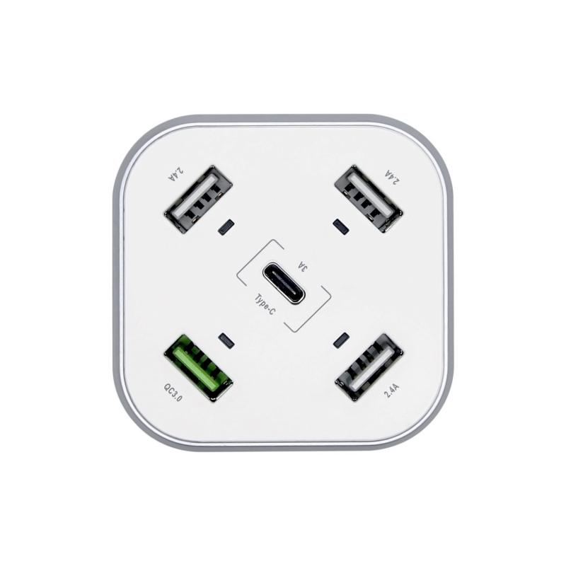 Aisens Cargador de Sobremesa 48W 5 Puertos 3xUSB-A 1xUSB-C 1xUSB QC3.0 - Color Blanco