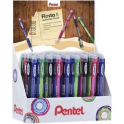Pentel Fiesta II Expositor de 36 Portaminas HB 0.5mm con Goma - Incluye 2 Recargas - Grip de Goma - Diseño Ergonomico - Colores 