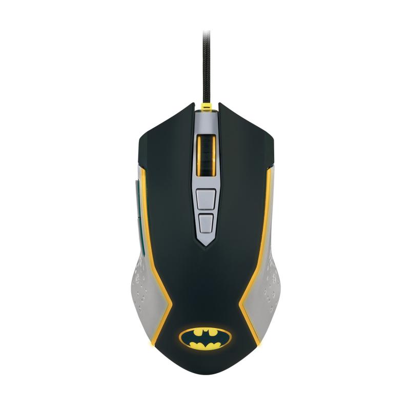 FR-TEC Batman Raton USB hasta 8000dpi - Iluminacion LED Amarillo - Plug and Play - Cable Trenzado de 1.8m - Color Negro/Gris/Ama