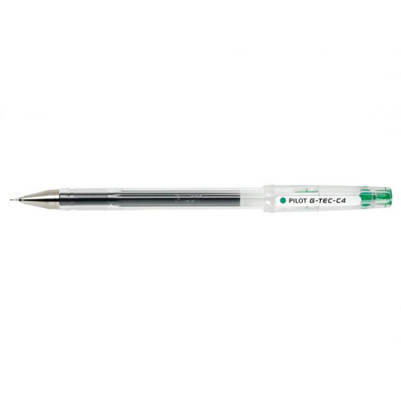 Pilot Boligrafo de Gel G-Tec C4 - Extra Fino - Recargable - Punta de Bola 0.4mm - Trazo 0.2mm - Color Verde