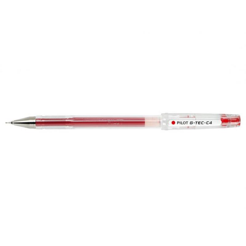 Pilot Boligrafo de Gel G-Tec C4 - Extra Fino - Recargable - Punta de Bola 0.4mm - Trazo 0.2mm - Color Rojo