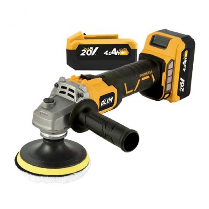 Blim Radial a Bateria 115mm 20V 4Ah + Kit de Pulido - Motor sin Escobillas - Velocidad 1000/3000/4500/8500rpm - Agarre Ergonomic