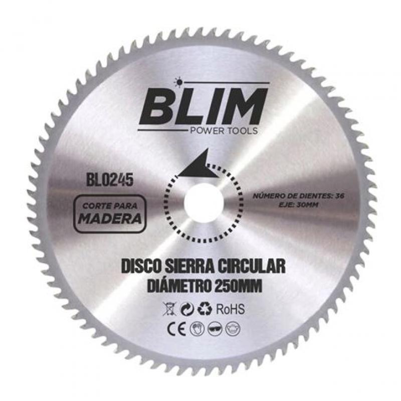 Blim Disco Corte de Madera para Sierra 250mm - 36 Dientes con Recubrimiento en Carburo de Tungsteno