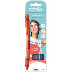 Pentel EnerGel X Pack de 4 Boligrafos de Bola Retractiles Tinta Gel - Punta 0.7mm - Trazo 0.35mm - Recargable - Grip de Agarre -