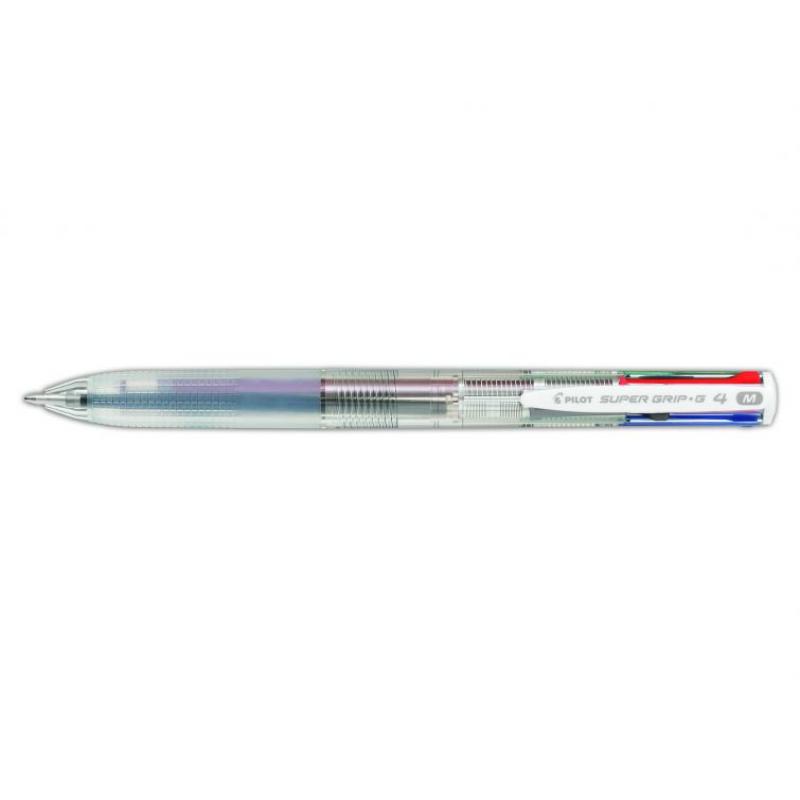 Pilot Boligrafo de Bola Retractil Super Grip G4 - 4 Colores - Punta 1.0mm - Trazo 0.27mm - Cuerpo Transparente