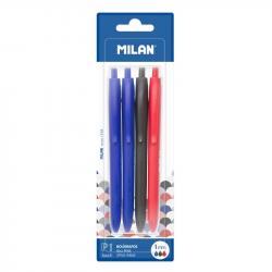 Milan P1 Touch Pack de 4 Boligrafos de Bola Retractiles - Punta Redonda 1mm - Tinta con Base de Aceite - Escritura Suave - 1.200