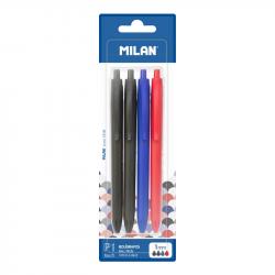 Milan P1 Touch Pack de 4 Boligrafos de Bola Retractiles - Punta Redonda 1mm - Tinta con Base de Aceite - Escritura Suave - 1.200
