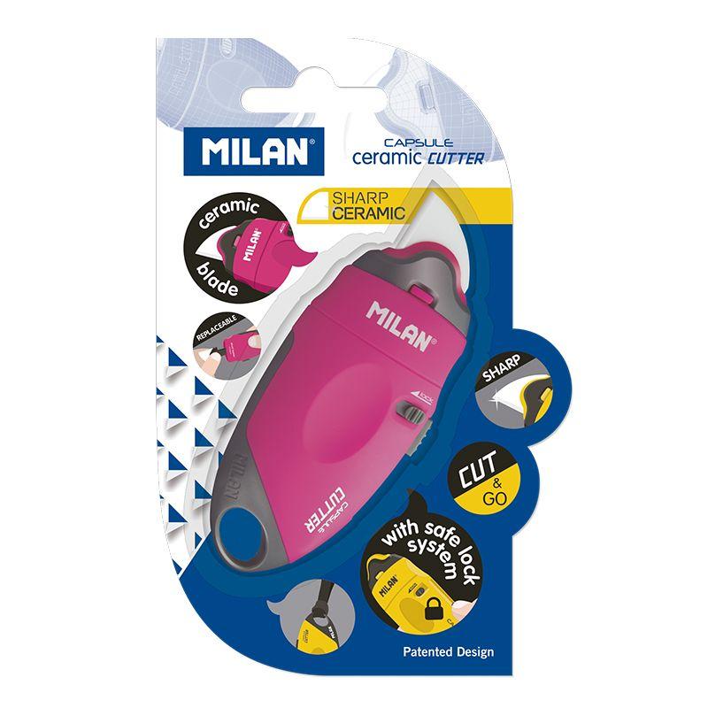 Milan Capsule Ceramic Cutter de Hoja Ceramica Reemplazable - Tamaño Bolsillo - Diseño Ergonomico - Sistema de Bloqueo - Color Al