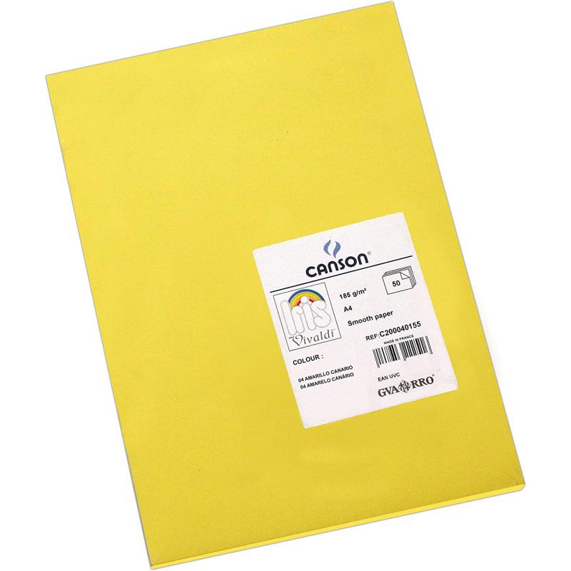 Canson Guarro Pack de 50 Cartulinas Iris A4 de 185g - 21x29.7cm - Color Amarillo Canario