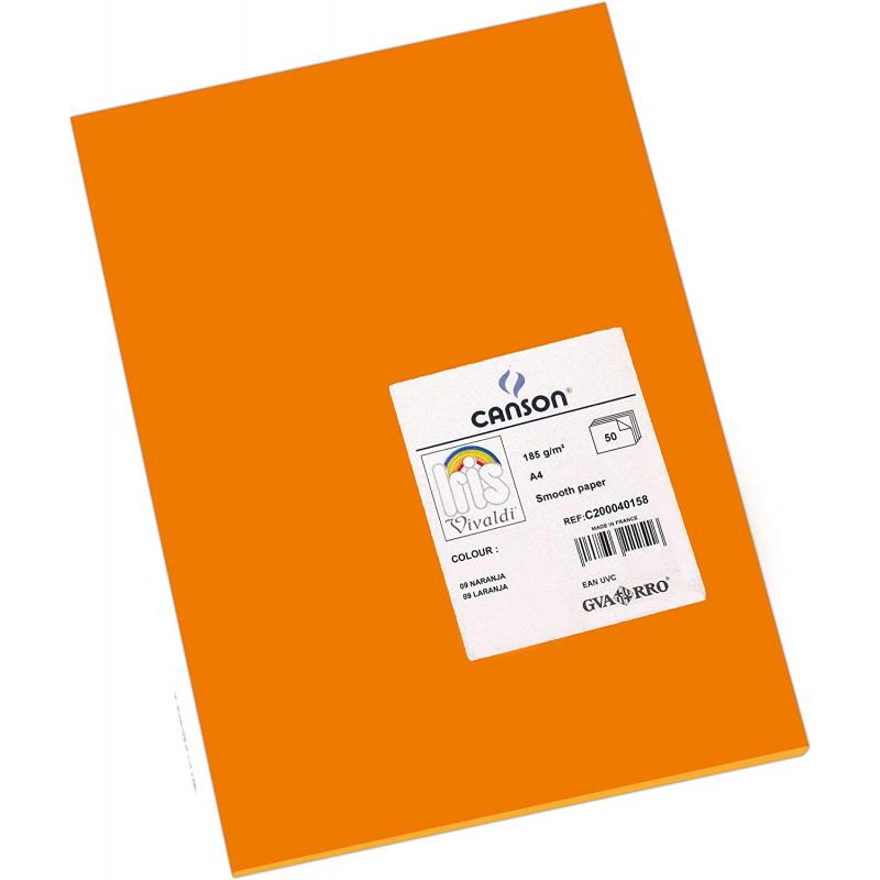 Canson Guarro Pack de 50 Cartulinas Iris A4 de 185g - 21x29.7cm - Color Naranja