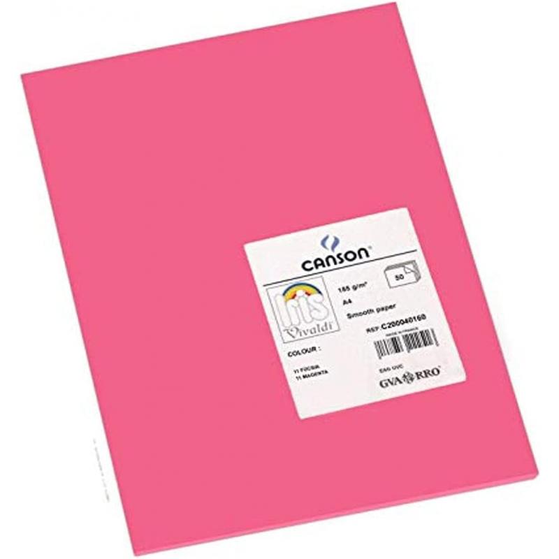 Canson Guarro Pack de 50 Cartulinas Iris A4 de 185g - 21x29.7cm - Color Fucsia