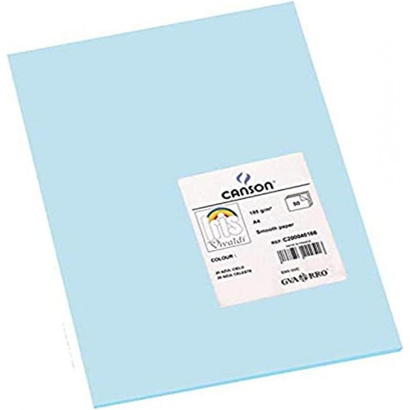 Canson Guarro Pack de 50 Cartulinas Iris A4 de 185g - 21x29.7cm - Color Azul Cielo