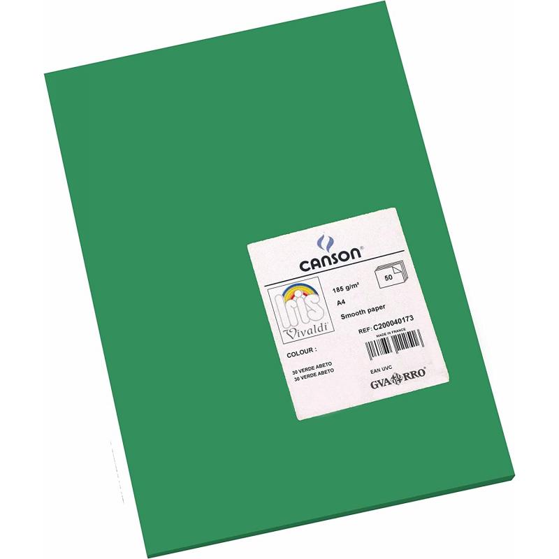 Canson Guarro Pack de 50 Cartulinas Iris A4 de 185g - 21x29.7cm - Color Verde Abeto