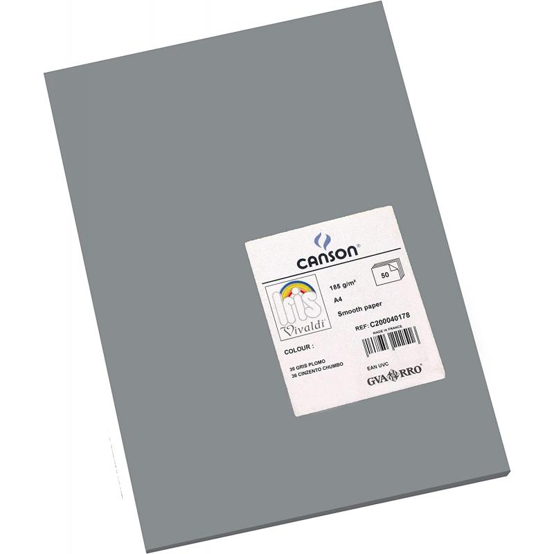 Canson Guarro Pack de 50 Cartulinas Iris A4 de 185g - 21x29.7cm - Color Gris Plomo