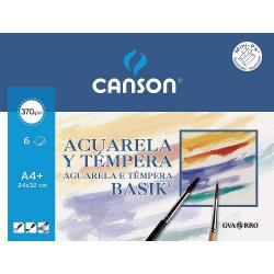 Canson Acuarela Basik Minipack de 6 Hojas A4+ - 24x32cm - 370g - Color Blanco