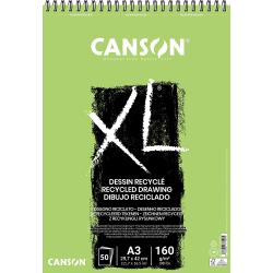 Canson XL Recycled Bloc de Dibujo con 50 Hojas A3 - Espiral Microperforado - Grano Fino - 160g - Color Blanco