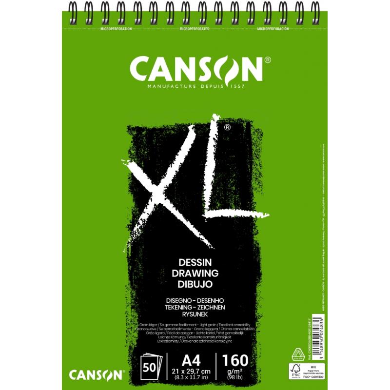 Canson XL Dessin Ligero Bloc de Dibujo con 50 Hojas A4 - Espiral Microperforado - 21x29.7cm - 160g - Color Blanco