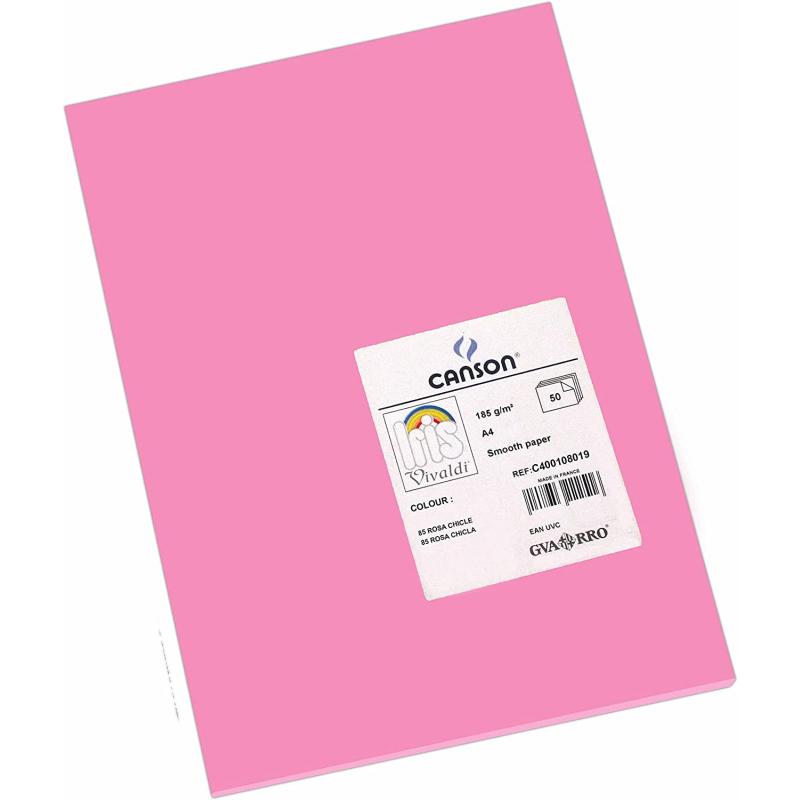 Canson Guarro Pack de 50 Cartulinas Iris A4 de 185g - 21x29.7cm - Color Rosa Chicle