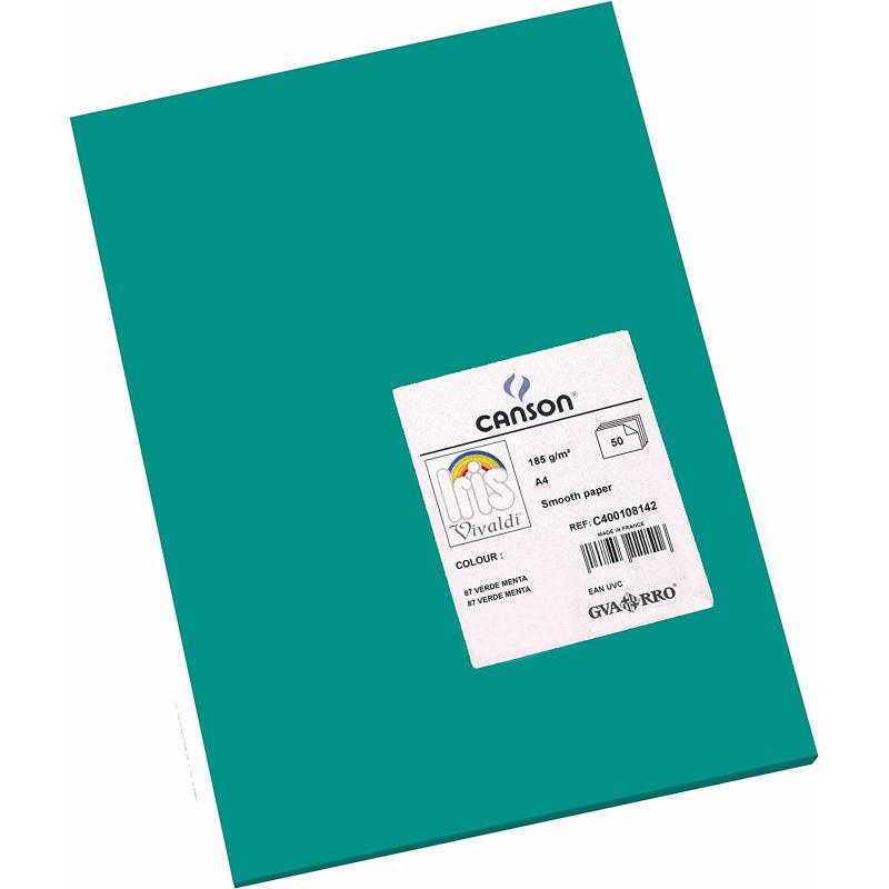 Canson Guarro Pack de 50 Cartulinas Iris A4 de 185g - 21x29.7cm - Color Verde Menta