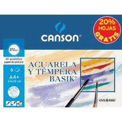 Canson Minipack de 6 Hojas Acuarela Basik 24x32 370g - 20% Hojas Gratis - Color Blanco