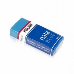 Milan Nata 7024B Goma de Borrar Rectangular - Plastico - Faja de Carton Azul - Envuelta Individualmente - No Daña el Papel - Col