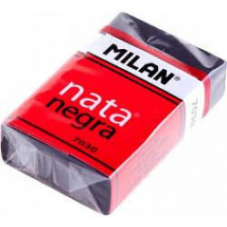 Milan Nata 7030 Goma de Borrar Rectangular - Plastico - Faja de Carton Roja - Envuelta Individualmente - Extra Suave - Color Neg