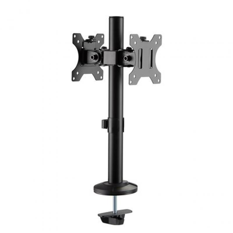 Cromad Soporte de Mesa para 2 Monitores de 17"-32" - Ajustable en Altura, Giratorio e Inclinable - Gestion de Cables - Peso Max 