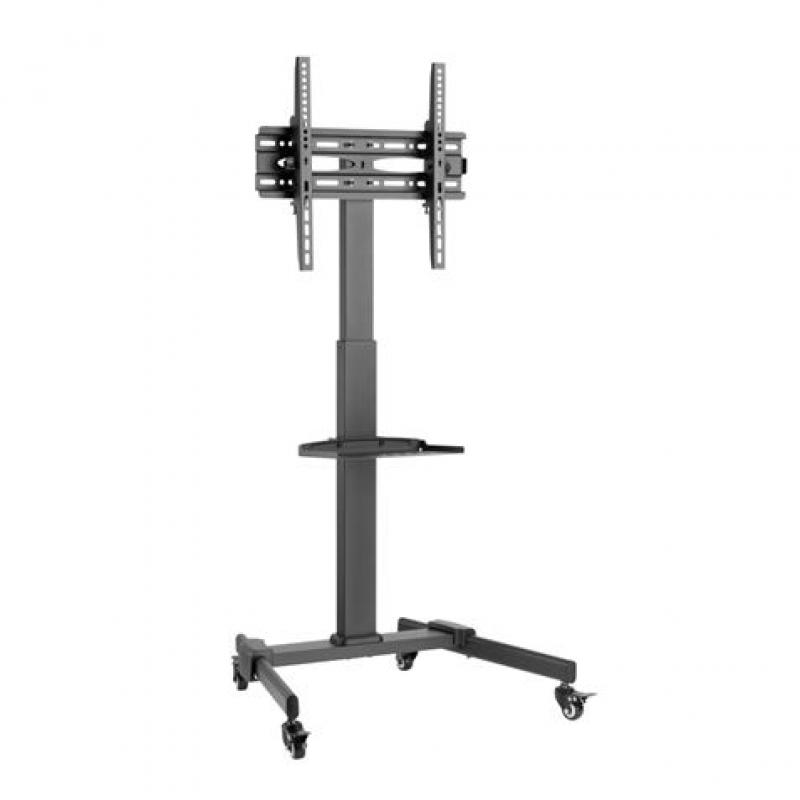 Cromad Soporte de Suelo con Ruedas para TV 32"-55" - Bloqueo de Ruedas - Ajustable en Altura - Bandeja Multiusos - Peso Max 35Kg