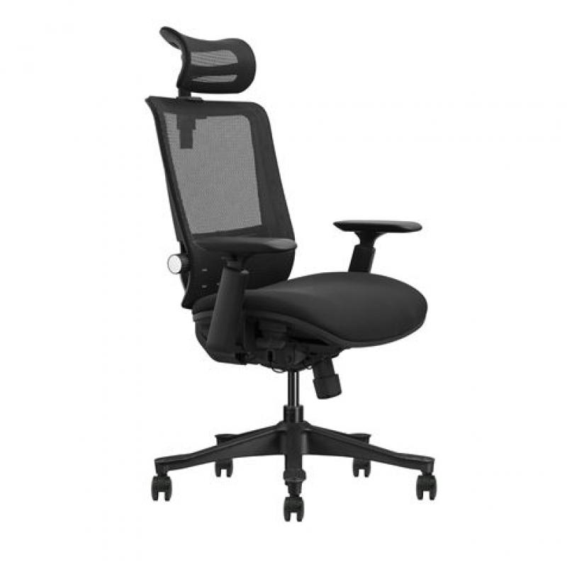 Cromad Senior SE1100 Silla de Oficina - Altura y Profundidad de Asiento Ajustable - Reposacabezas, Reposabrazos 3D y Soporte Lum