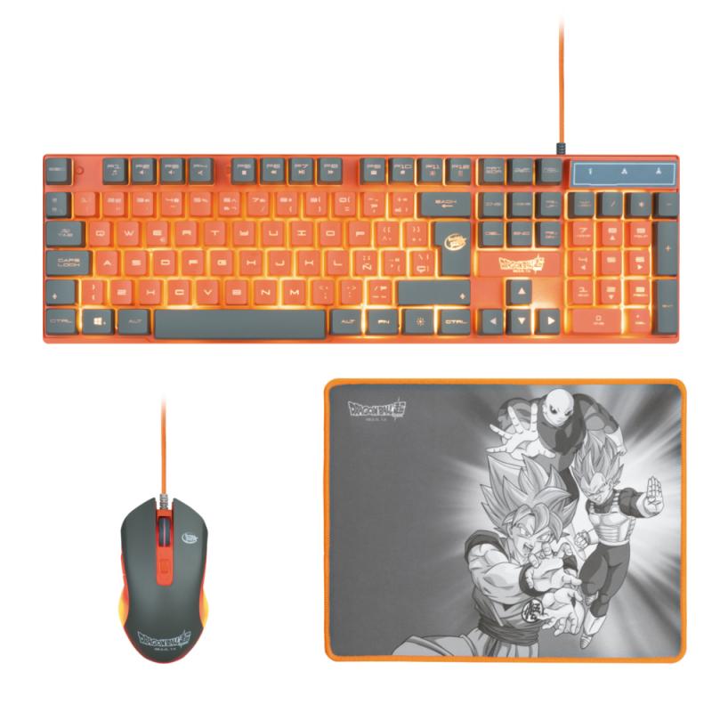 FR-TEC Set de Teclado, Raton y Alfombrilla Dragon Ball Super - Teclado de Membrana Iluminado - Colores e Iluminacion Emblematica