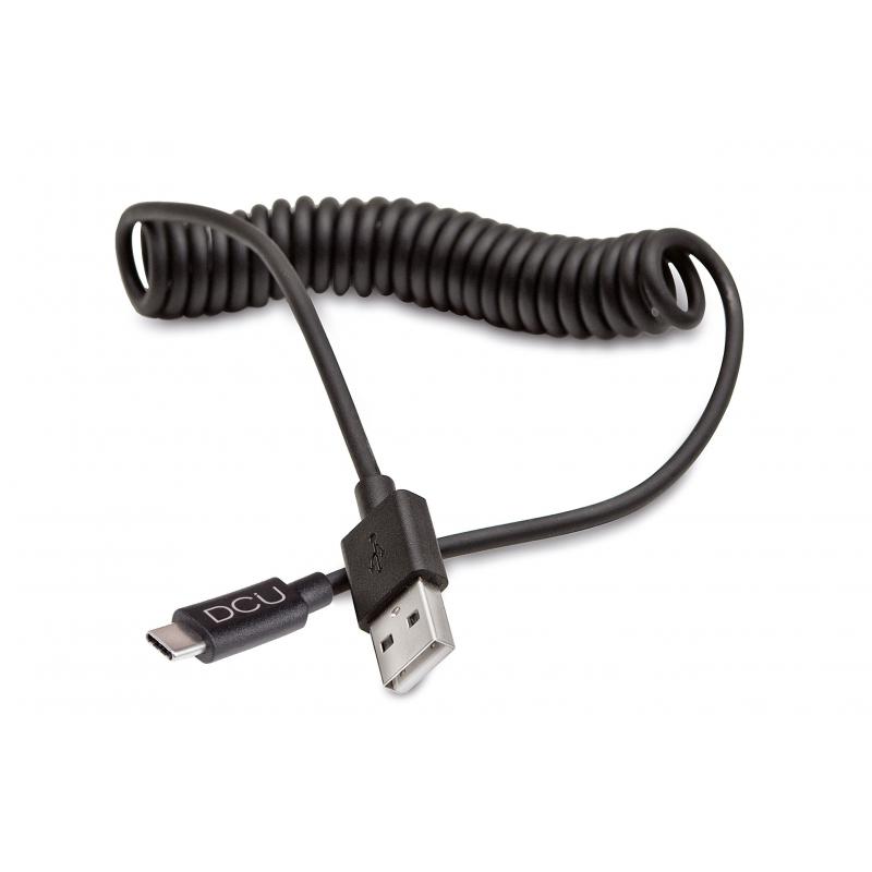 DCU Tecnologic Cable Rizado USB Tipo C a USB - 1.5m - Transmision Rapida y Estable de Datos - Conectores de Aluminio Duraderos -