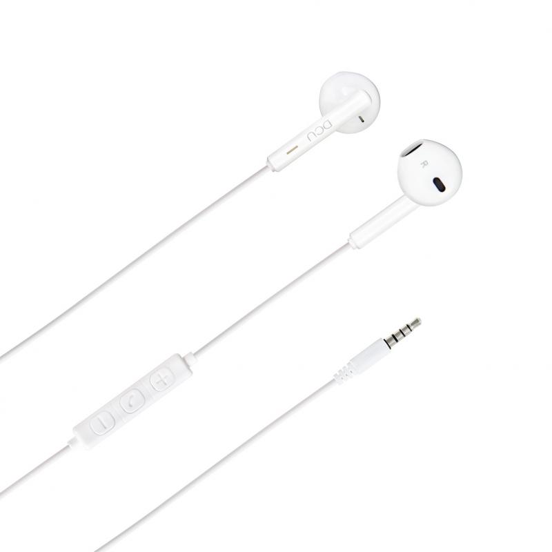 DCU Tecnologic Auriculares Jack 3.5mm Estereo Blanco con Microfono y Control de Volumen - Microfono Integrado para Llamadas Mano