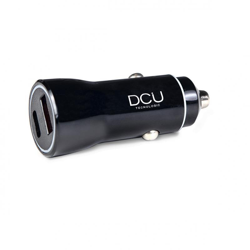 DCU Tecnologic Cargador de Coche QC 3.0 + Power Delivery 18W - Carga Rapida en Movimiento - Entrada DC12V/24V - Salida USB Quick