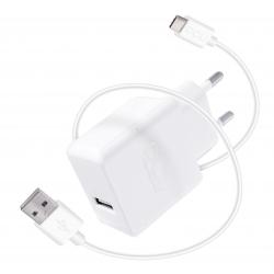 DCU Tecnologic Cargador USB 5V 2.4A + Cable USB Tipo C - 1m - Carga Rapida y Segura para tus Dispositivos - Color Blanco