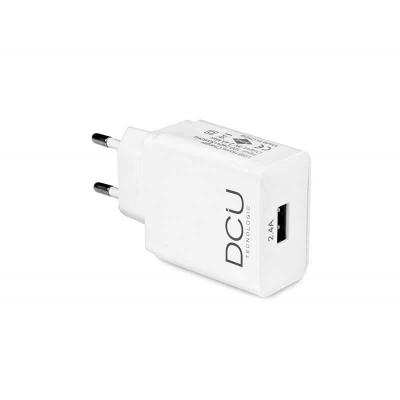 DCU Tecnologic Cargador USB 5V 2.4A - Carga Rapida y Segura - Compacto y Eficiente - Entrada Universal - Color Blanco