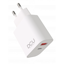 DCU Tecnologic Cargador USB Tipo C PD 20W + USB QC 3.0 18W - Carga Rapida - Potente y Versatil - Color Blanco