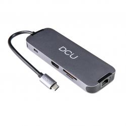 DCU Tecnologic Hub USB Tipo C - Conexion HDMI 4K - Audio Jack 3.5mm - 3 USB 3.0 - Ethernet Gigabit - Lector de Tarjetas SD/TF - 