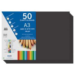 Dohe Cartulinas A3 - 50 Hojas - Gramaje de 180g - Ideal para Manualidades y Proyectos Escolares - Color Negro
