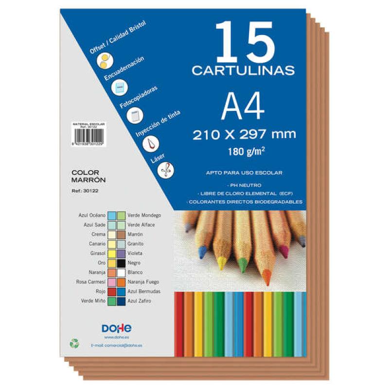 Dohe Paquete de 15 Hojas de Cartulinas A4 - Gramaje de 180g - Colores Variados - Ideal para Manualidades y Proyectos Escolares