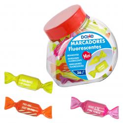 Dohe Candy Bote de 36 Marcadores Fluorescentes - Punta Biselada de 1-4mm - Tinta Extrafluorescente Base Agua - Colores Surtidos