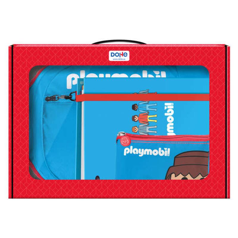 Dohe Pack Mochila, Carpeta y Portatodo Playmobil - Maletin Regalo 365x515x105mm - Carpeta A4 Recambio - Mochila 3 Compartimentos